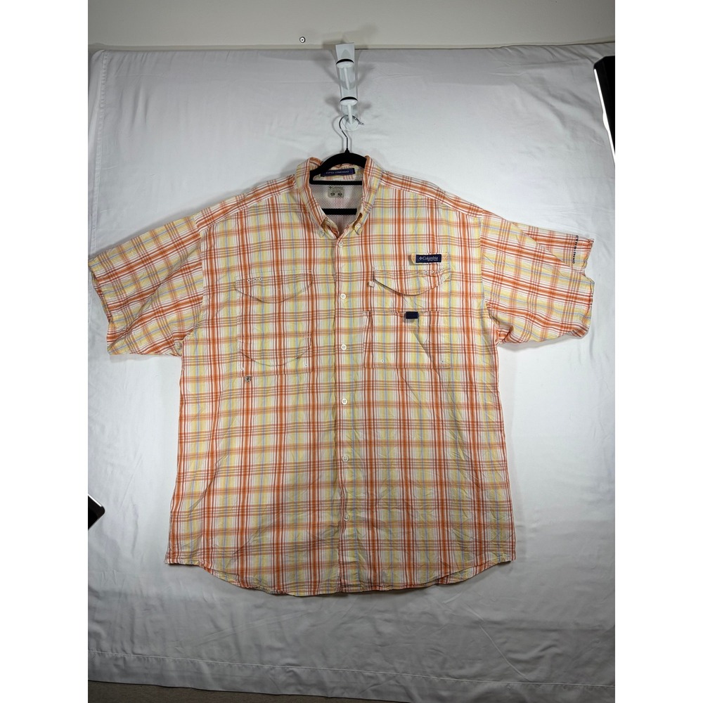Columbia Super Bonehead Fishing Shirt Men XL Orange Plaid Excellent Ventilated